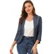 thumbnail image 1 of INSPIRE CHIC Blazer De Solapa Con Muescas Y Mangas 3/4 A Rayas Para Mujer Azul oscuro XS, 1 of 6