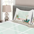 thumbnail image 3 of Mid Century Bedspread, Cozy Room Scene Illustration with Modern Style Furniture and Cat, Decorative Quilted 3 Piece Coverlet Set with 2 Pillow Shams, Queen Size, White Multicolor, by Ambesonne, 3 of 4