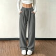 thumbnail image 2 of Women's Corduroy Wide Leg Long Pants Elastic Drawstring Waist with Pockets Soft Stretchy Loose Fit Casual Full Length Trousers for Fall Winter Gray, 2 of 7