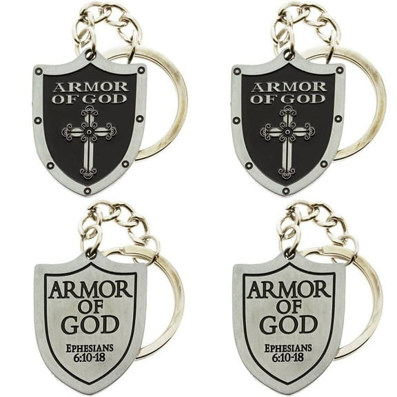 Armor of God Shield Pewter Keychain, Key Tag, Key Ring Pack of 4