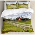 thumbnail image 3 of Farmland Duvet Cover Set, Long Photo of Flowing Fence of Country House in Rural Grassland Ranch Pastoral, Decorative 2 Piece Bedding Set with 1 Pillow Shams, Twin Size, Multicolor, by Ambesonne, 3 of 3