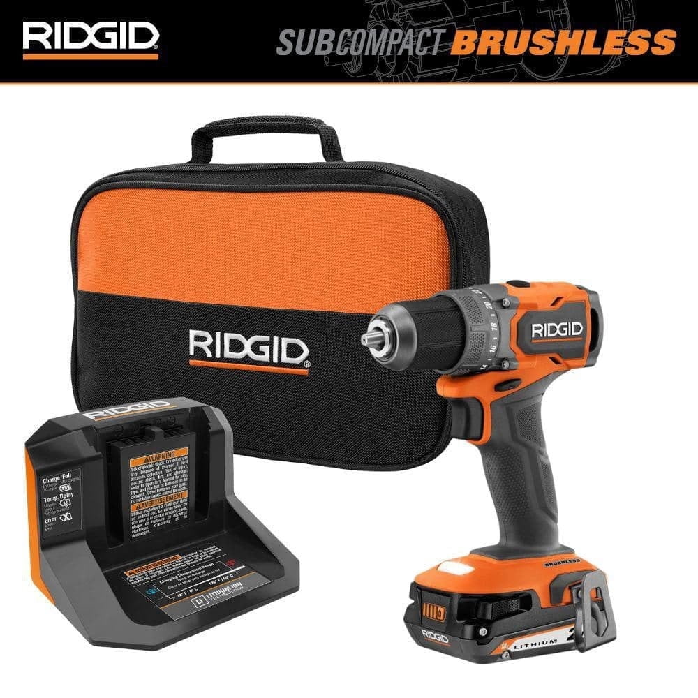 Ridgid 18V SubCompact Brushless Cordless Drill/Driver Kit with 2 Ah Battery and Charger