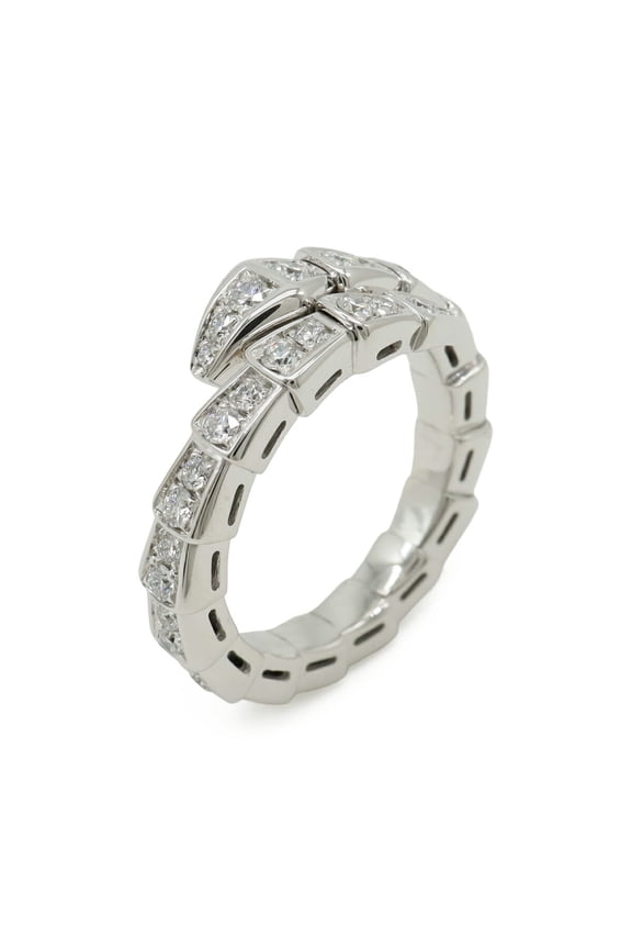 Pre-Owned BVLGARI Serpenti Viper Ring, Single Coil, Pave Diamond, 18K White Gold (750 Gold),...