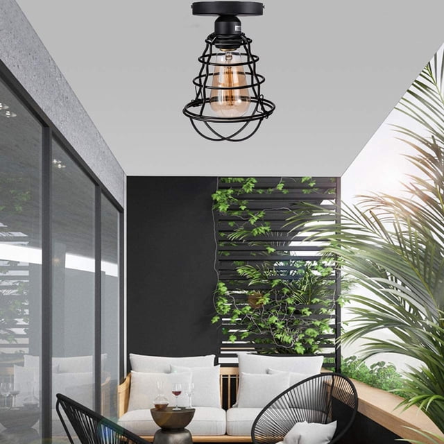 Lampe de Plafond Industrielle Cage en Fer Forgé Couverture de Plafond