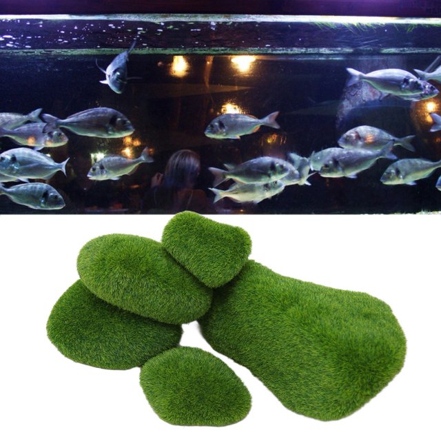 Bolas De Musgo Artificiales, 5 Piezas De Piedras Cubiertas De Musgo Verde, Resina De Flocado Segura Para Pecera
