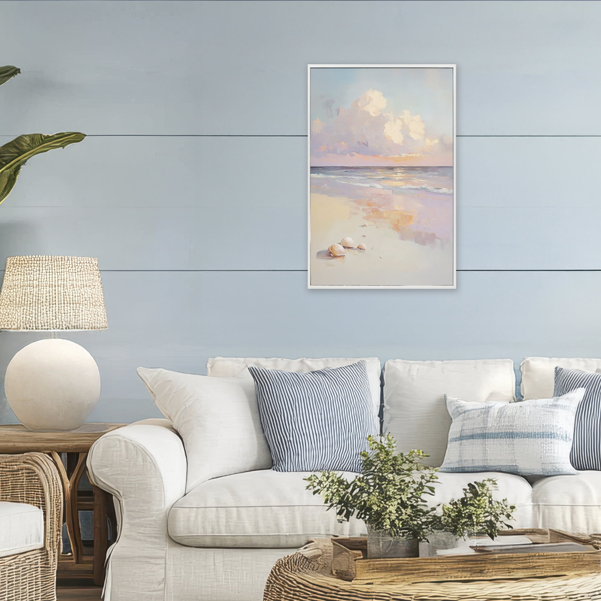 Stupell Industries Pastel Sunset Over Seashells White Framed Giclee Art, design by Sisi and Seb