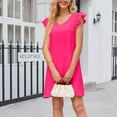thumbnail image 4 of Wycnly Dresses for Women Casual Ruffle Sleeve Lightweight Swing Tunic Tshirt Dresses V-Neck Short Sleeve Solid Summer Mini Formal Dress Hot Pink s, 4 of 7