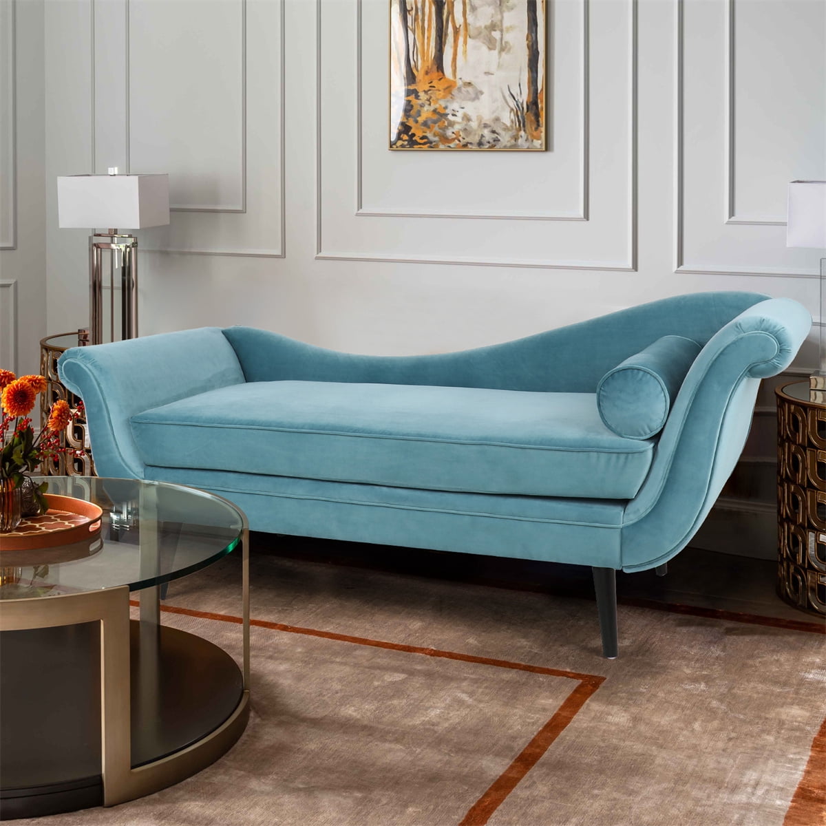 INCLAKE Accent Chaise Lounge for Bedroom, Modern Velvet Upholstered Recliner Chair Sofa Couch 