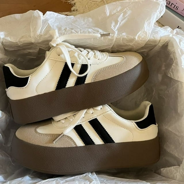 Zapatos de entrenamiento alemanes, zapatos de suela gruesa con aumento de altura, zapatos de tabla bajos para mujer, zapatos casuales blancos deportivos para todo tipo de ocasiones para mujer
