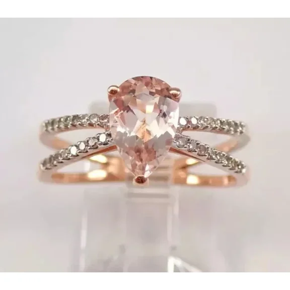 2Ct Pear Cut Simulated Morganite & Diamond Women's Engagement Ring 14k Rose Gold Plated Silver