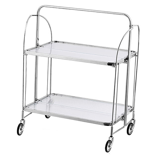 Storage Rolling Cart 2 Tier Glass Utility Organization Mobile Shelving for Bedroom Living Room Dining Room