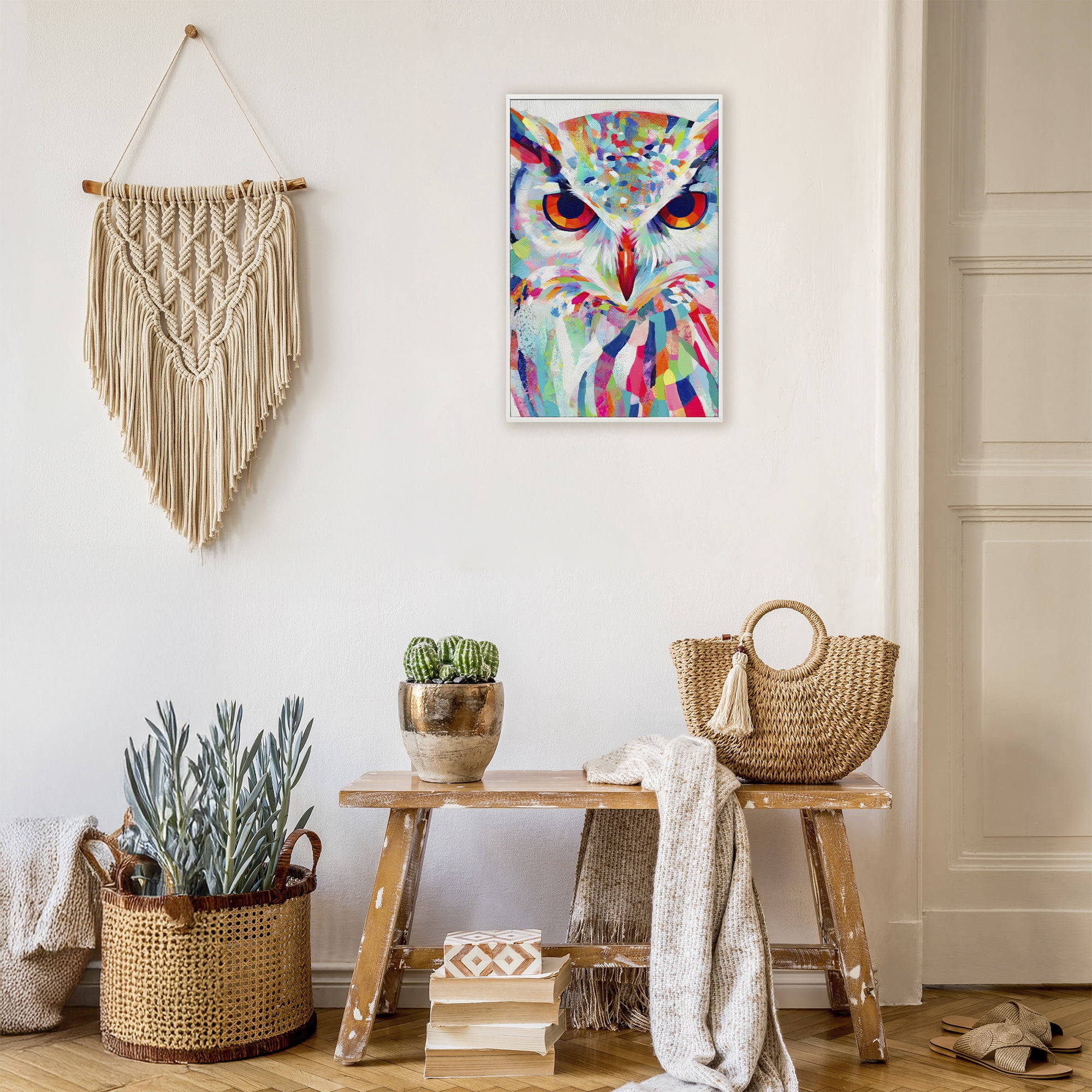 Stupell Industries Expressive Owl Gaze White Framed Giclee Art, design by Chromatic Storm Studio