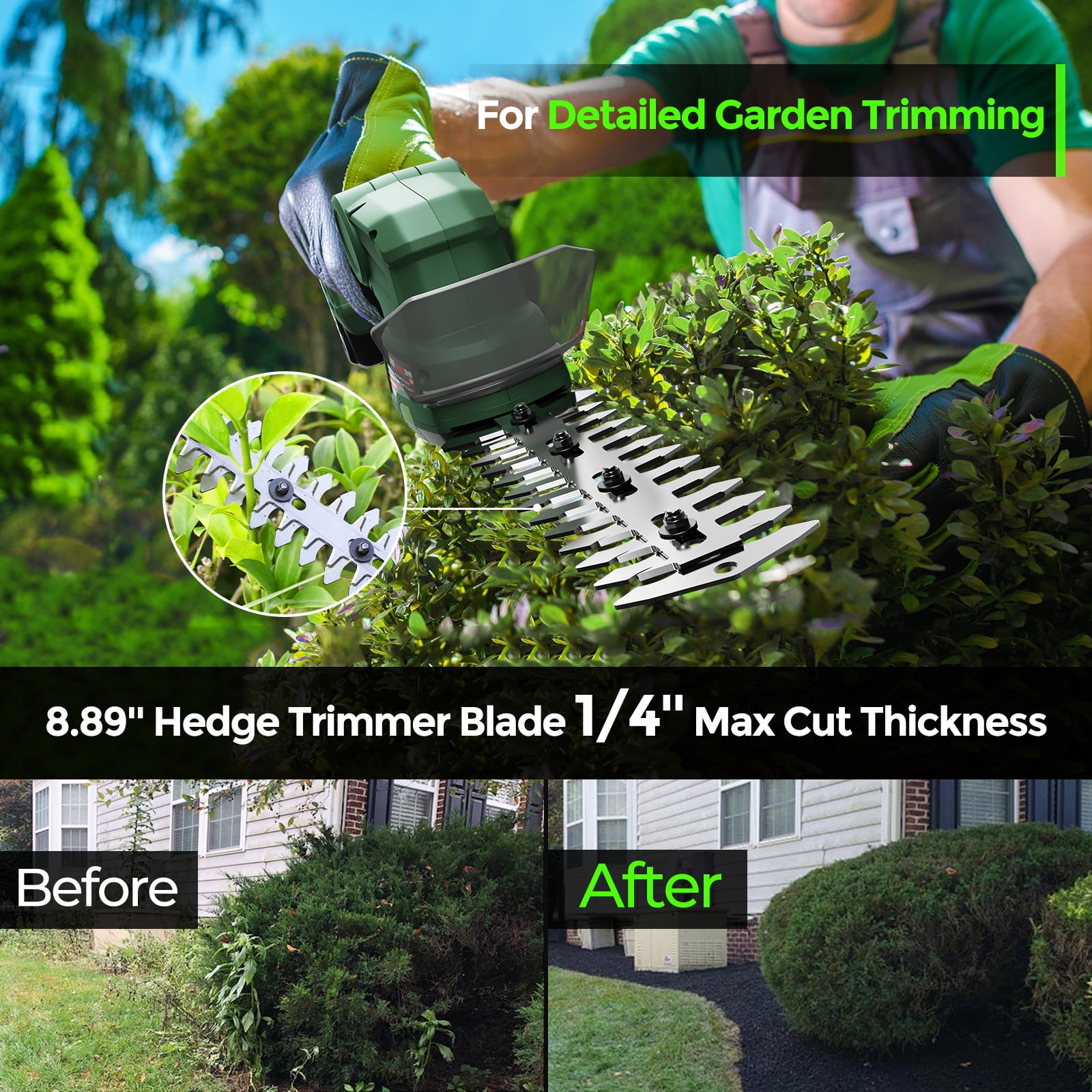 LURSKY 20V Cordless Hedge Trimmer, 2-in-1 Grass Shear & Shrubbery Trimmer, Lightweight, Rechargeable