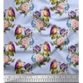 thumbnail image 1 of Soimoi Blue Polyester Crepe Fabric Leaves,Floral & American Robin Bird Print Fabric by Yard 52 Inch Wide, 1 of 3