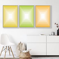 PixonSign Framed Canvas Print Wall Art Set Yellow & Green 3D Square Illusions Geometric Shapes Modern Art Alternative Colorful Multicolor for Living Room, Bedroom, Office - 16"x24"x3 White