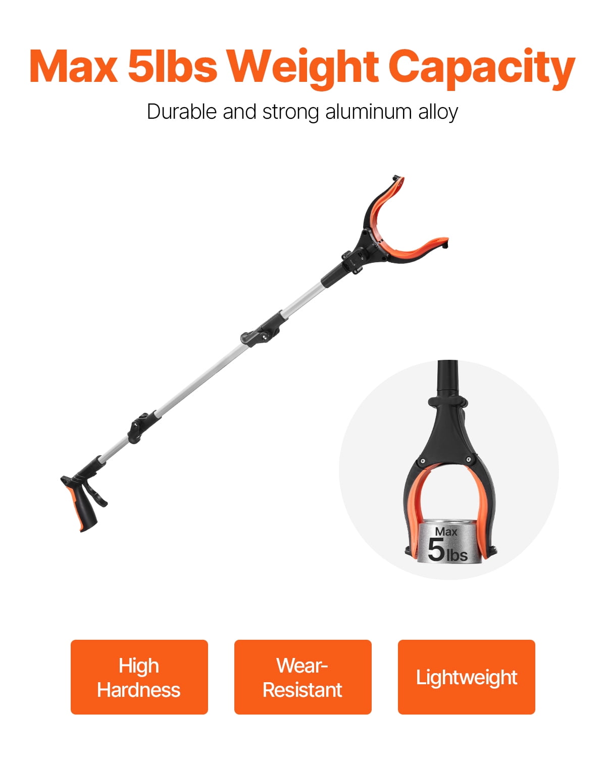 KFFKFF Assistance Device, 43" Collapsible Pick-Up Instrument with 360° Swiveling Clasp, Inbuilt Magnet and LED Illumination, Featherweight Aid for Elderly, Extended Length Litter Collection Tool