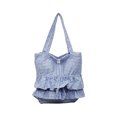 thumbnail image 2 of YAMB Plaid Cloth Shoulder Tote Bag, Large Capacity Casual Fabric Handbag with Ruffle, Women Portable Daily Carry Bag with Handles for Shopping Travel Commute Matching, 2 of 6