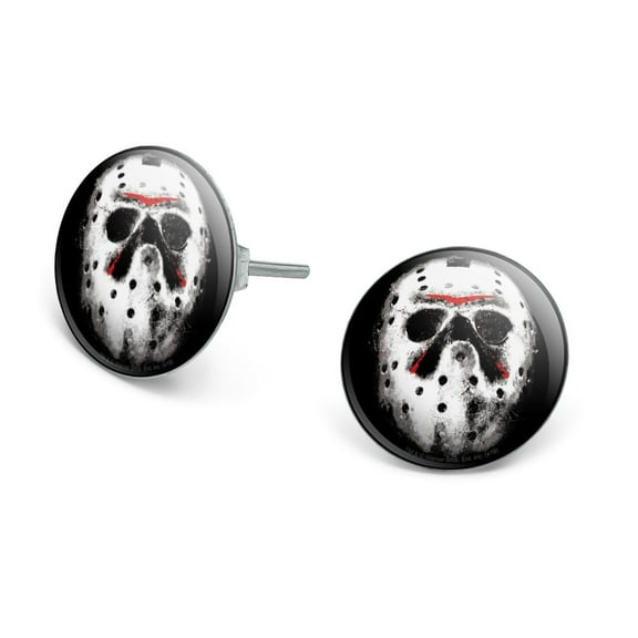 Friday the 13th Jason Mask Novelty Silver Plated Stud Earrings