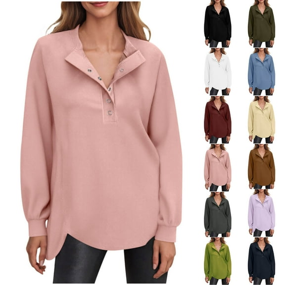 Sweatshirts for Women, Women's Casual Round Neck Sweatshirt Long Sleeve Shirts Fall Pullover Tops, Pink S