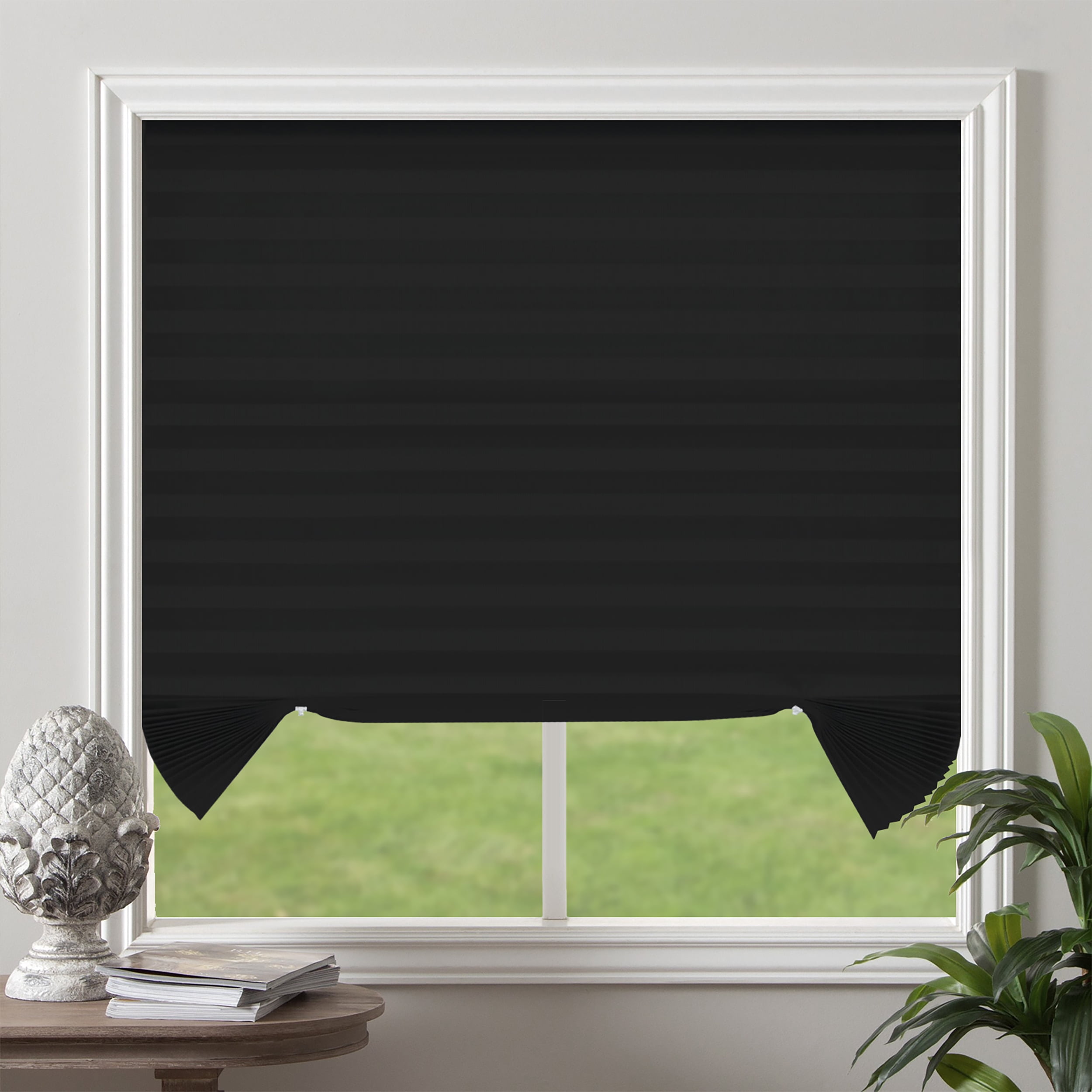 Biltek Cut-to-Size Light Filtering Pleated Fabric Shades, Cordless Fabric Window Privacy Shades - 48' W x 72' H, Black