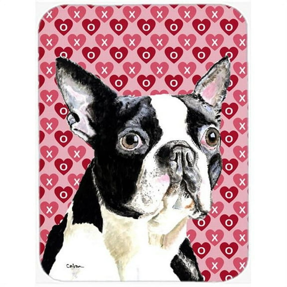 Carolines Treasures  Boston Terrier Hearts Love and Valentines Day Glass Cutting Board - Large