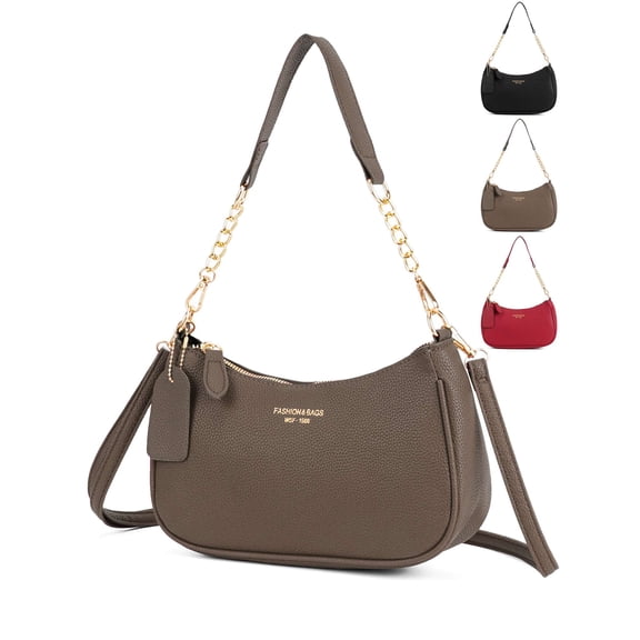 Gustave PU Leather Crossbody Purse for Women Crescent Shoulder Bag Small Tote Handbag Trendy Retro Underarm Evening Bags Satchel with Chain Strap - Brown