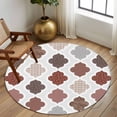 thumbnail image 2 of Round Area Rug 8 Ft, Moroccan Geometric Washable Non-Slip Circle Carpet for Living Room/Bedroom, Vintage Boho Rhombic Pattern Red Gray Collection Low-Profile Large Area Rugs for Indoor, 2 of 8