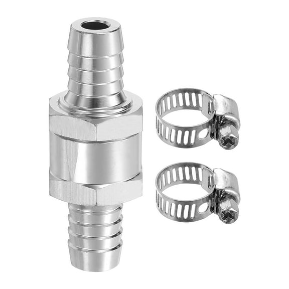 12mm (1/2") Fuel Check Valve, Non-Return One Way Check Valve With Clamps, Silver
