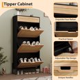 thumbnail image 3 of Natural Rattan Shoe Cabinet with 3 Flip Doors and 1 Drawer, Narrow Shoe Rack with Adjustable Shelf, Freestanding Shoe Storage Organizer for Entryway, Hallway, 3 of 7