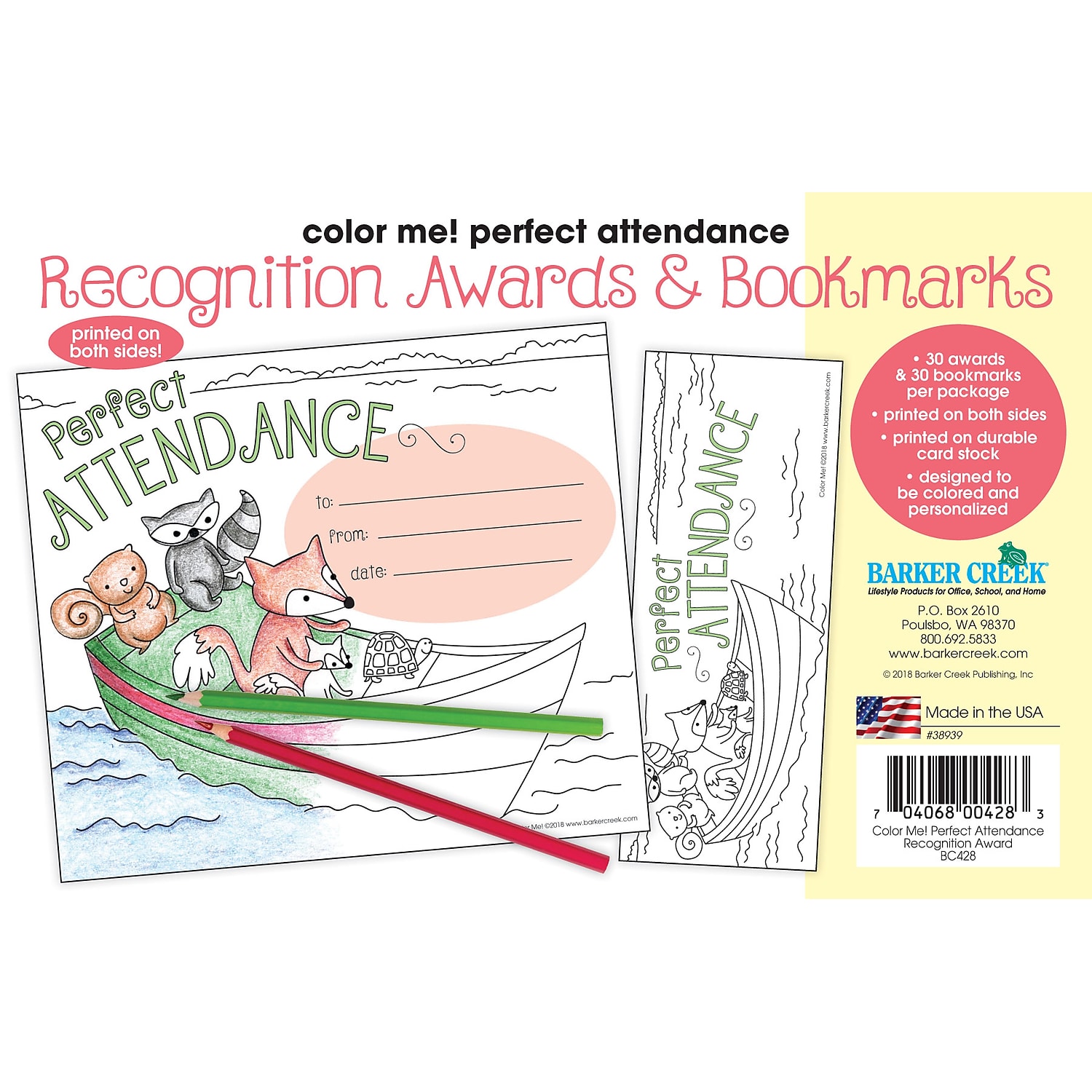 Barker Creek Color Me! Attendance Awards & Bookmarks Set (BC428)
