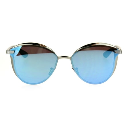 - Womens Color Mirror Metal Rim Cat Eye Trendy Fashion Sunglasses Blue
