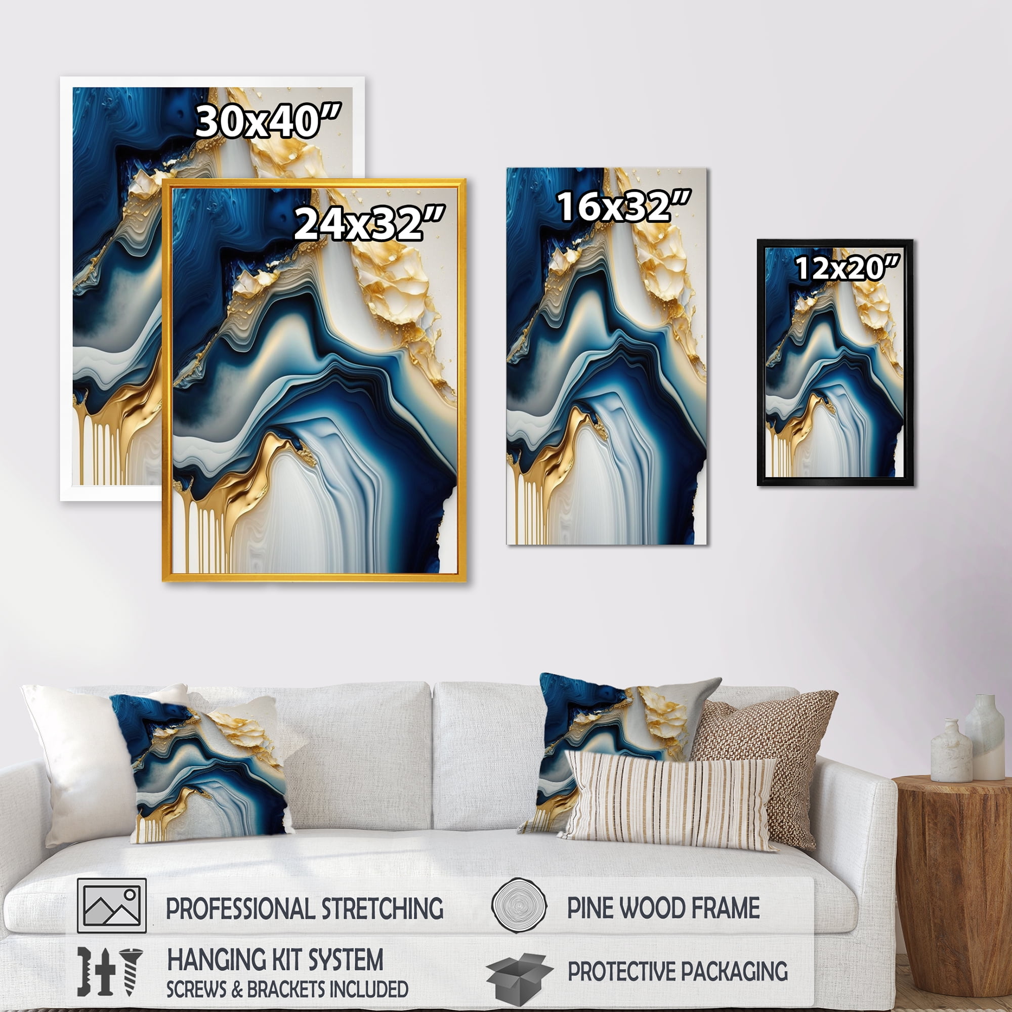 Free Shipping! Designart Abstract Geode Gold and Blue Marble