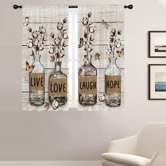 Farmhouse Floral Window Curtains for Bedroom 42 x 63 Inch Rod Pocket Rustic Country Flower Spring Retro Vintage Brown Butterfly Cottagecore Living Room Treatment Set of 2 Curtain Panels Drapes