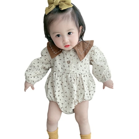 

Yinyinxull Autumn Infant Baby Girls Casual Long Sleeve Corduroy Bodysuit Floral Button Lapel Jumpsuit Clothes Apricot 18-24 Months