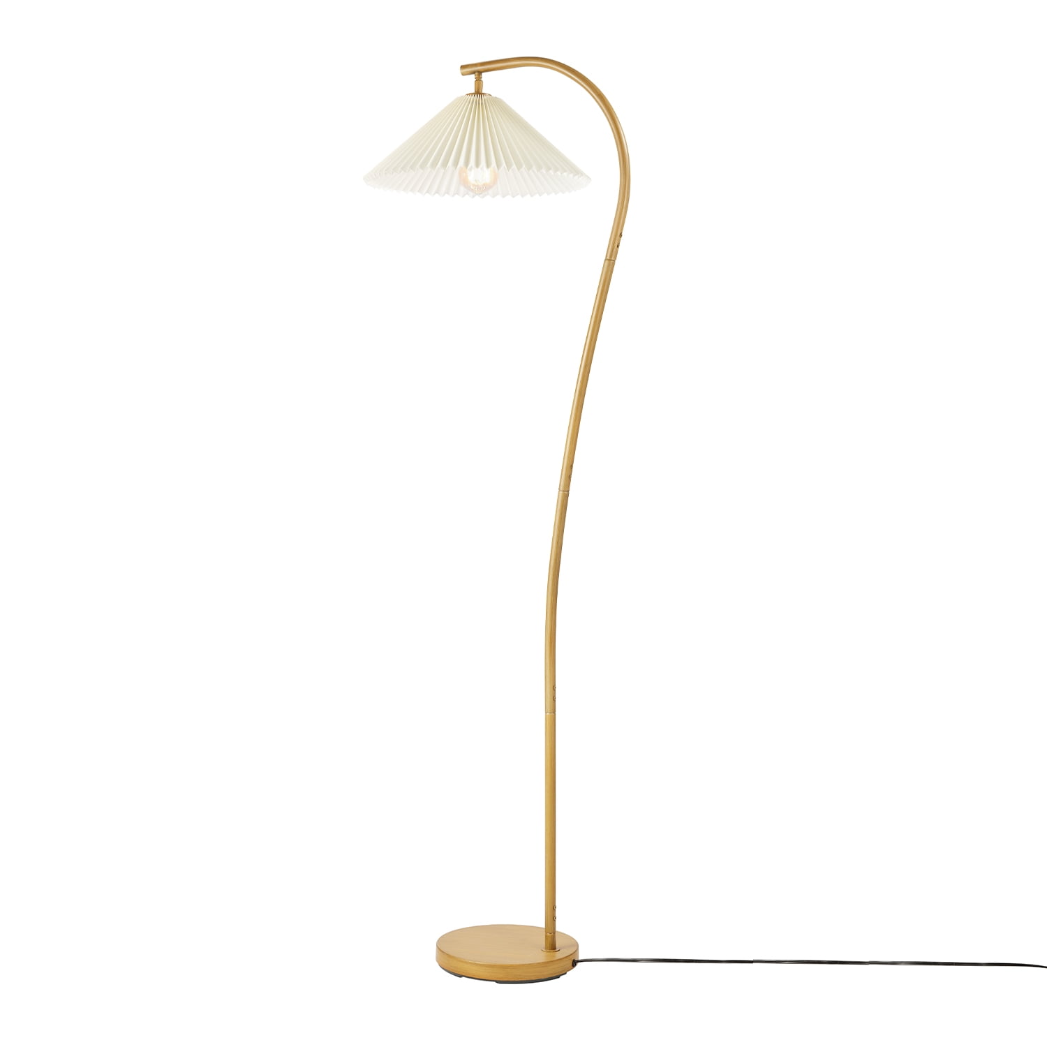Novogratz x Globe 62" Wood Toned Floor Lamp with White Pleated Fabric Shade