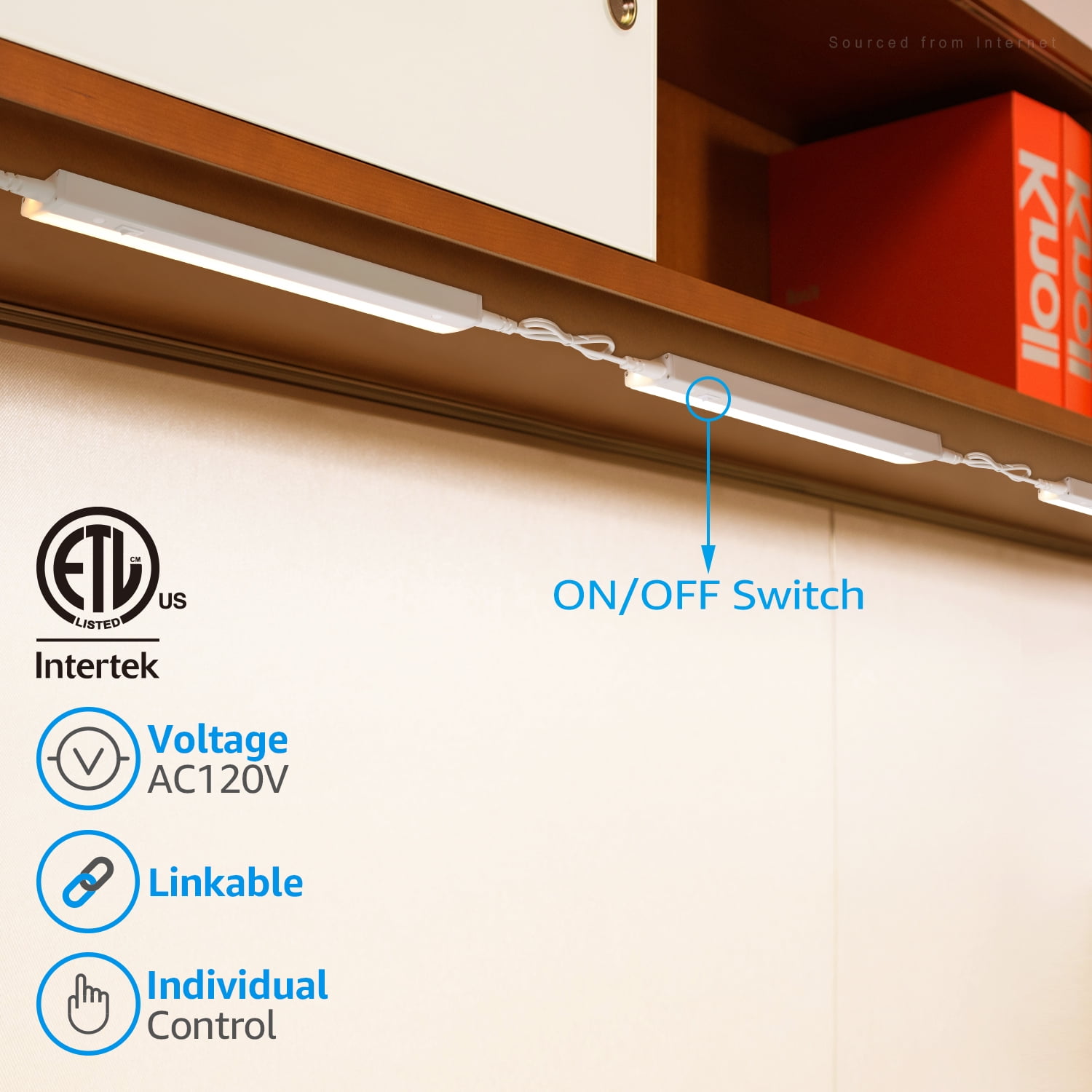 4 Pack Linkable LED Under Cabinet Light, Plug in Under Cabinet LED Lighting, ETL Listed, Individual Control, 12 Inch, 3000K Warm White (Included 1*Power Cord)