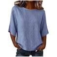 thumbnail image 2 of Neewe Women's Summer Casual Crewneck Half Sleeve T-Shirts Plain Loose Fit Cotton Linen Basic Tops Tees Blouses, 2 of 8