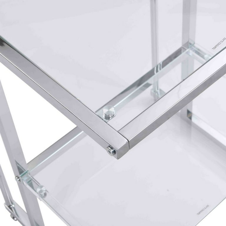 Gzxs Silver Chrome Acrylic Side Table 2 Tier Glass End Table C Shape Nightstand Metal Frame Small Coffee Table 23.8