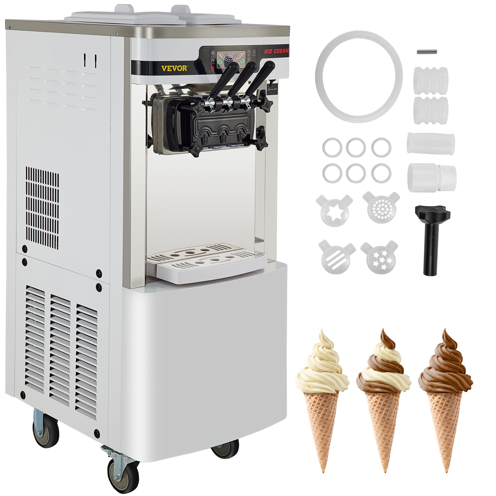 Ice Cream Cones Machine Soft Serve Ice Cream Frozen Yogurt Maker 3 Flavors PINK 