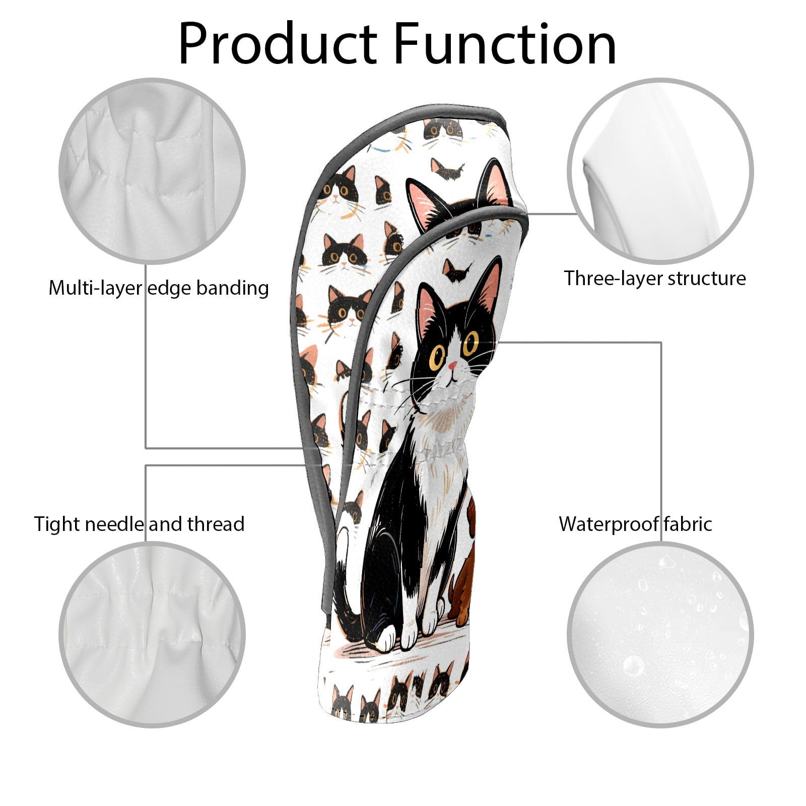 Golf Club Covers, While Pets Premium PU Leather Driver Hybrid Putter Head Covers with Velvet Lining, Waterproof Golf Gifts for Men Women