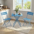 thumbnail image 3 of Space-Saving 3-Piece Patio Bistro Set – Collapsible Weather-Resistant Metal Table & 2 Chairs – Easy Storage – Blue (Old Model), Color: Old Blue, 3 of 8