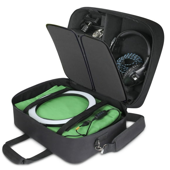 USA Gear Ring Light Case for Gaming - Compatible with Neewer, Sensyne, and Other Ring Lights - Customizable Interior for Ring Light, Green Screen, Streaming Equipment - Water Resistant Exterior