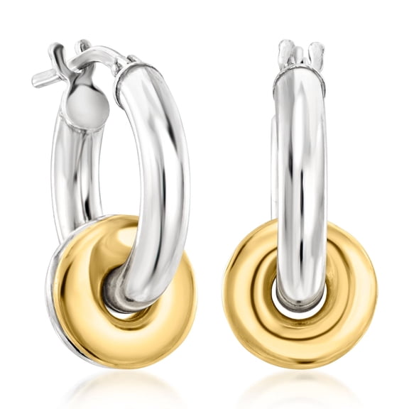 Ross-Simons Italian Sterling Silver and 18kt Gold Over Sterling Hoop Drop Earrings With Removable Discs, Women's, Adult