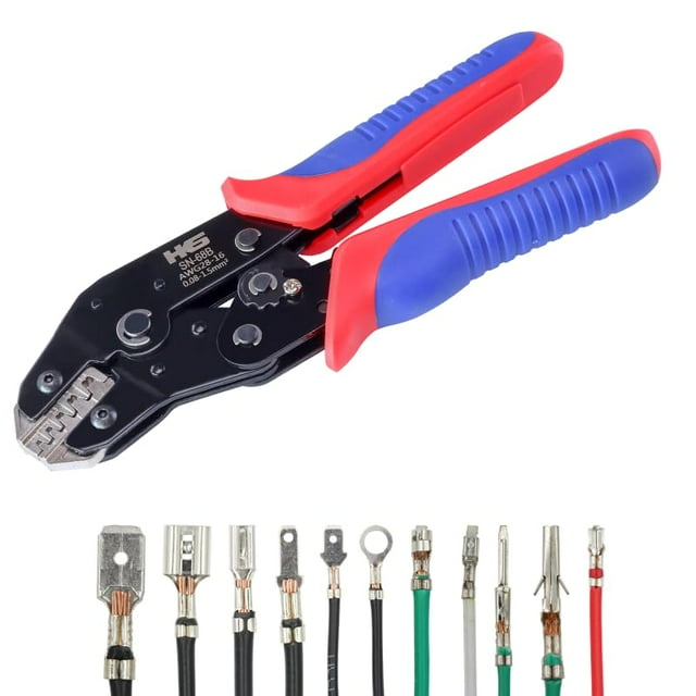 Herramienta de prensado HKS SN-68B, cañón abierto, 28-16 AWG, trinquete