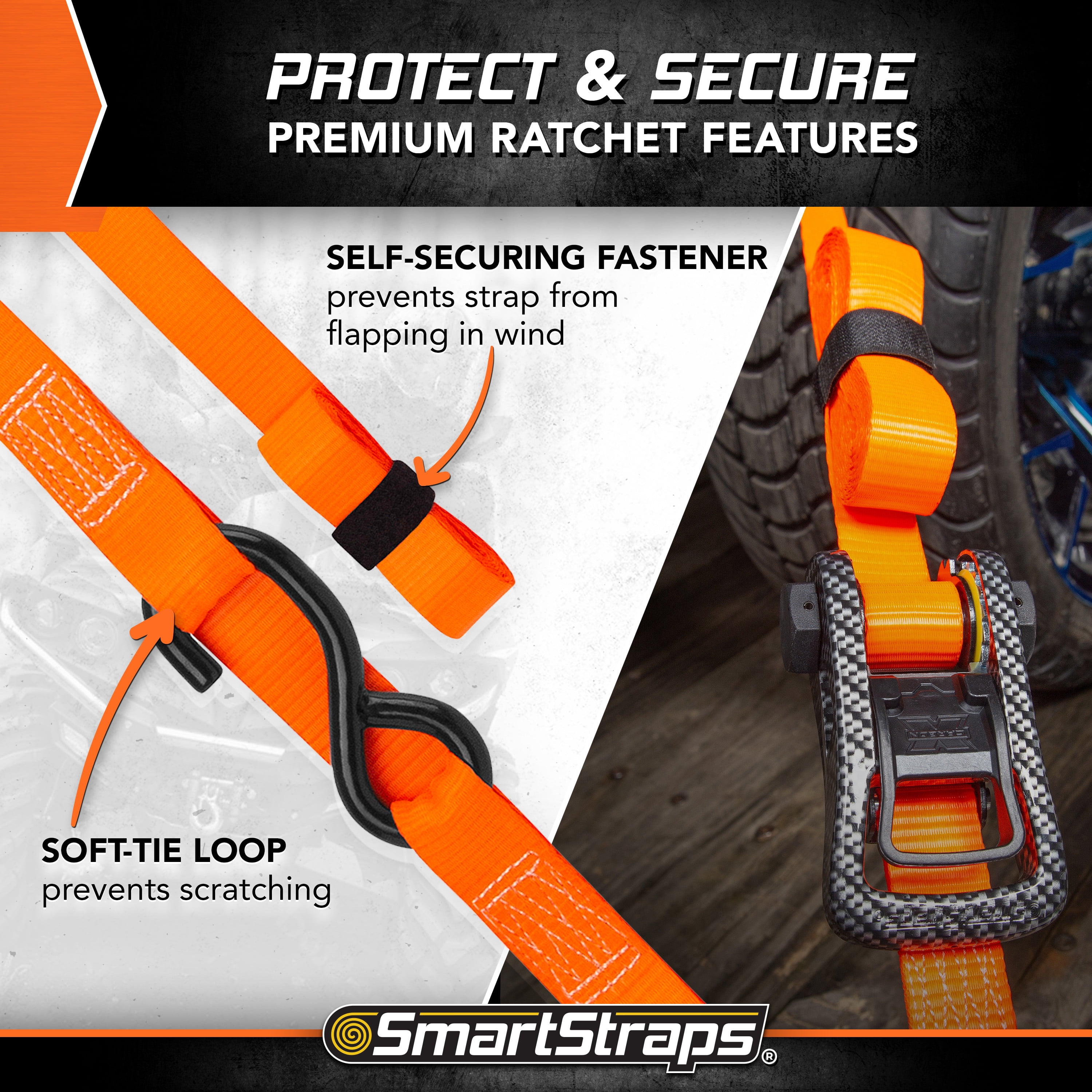 SmartStraps 1-1/4 in. x 20 ft. Orange CarbonX Ultra Long Heavy Duty Ratchet Tie Down Straps, 1,000 lb. Safe Work Load - 4 pack
