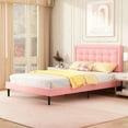 thumbnail image 3 of Unizone Full Size Bed Frame with Upholstered Headboard, Modern Tufting Style, Pink, 3 of 11