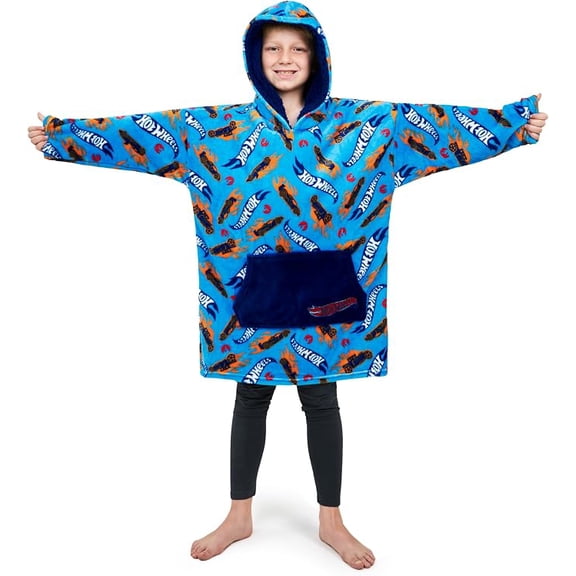 ELOYA- Hot Wheels Blanket Hoodie for Boys Teens Oversized Fleece Pullover Hooded Blanket