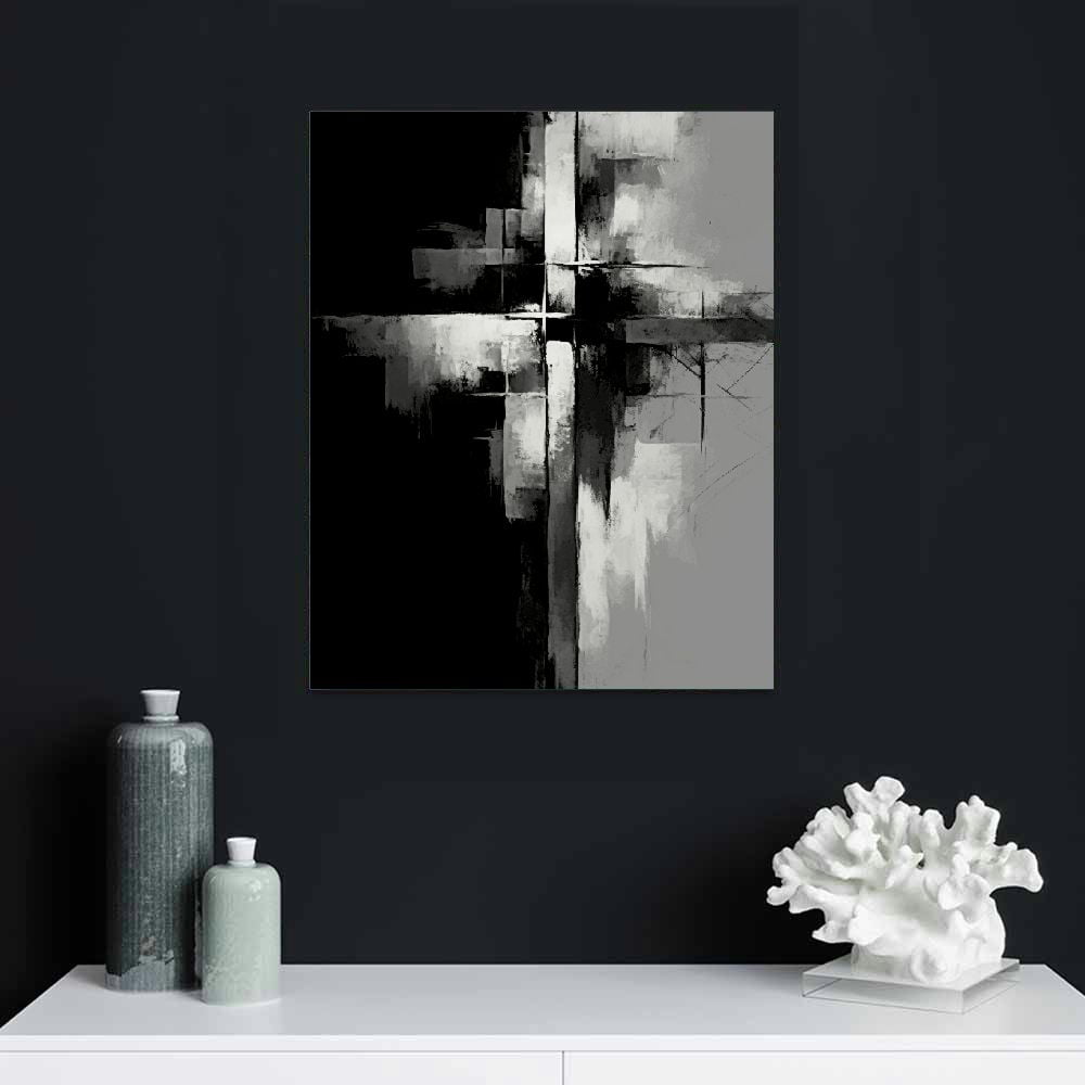 COMIO Black and White Abstract Wall Art for Living Room Gray Painting Canvas Office Bedroom Wall Art Framed
