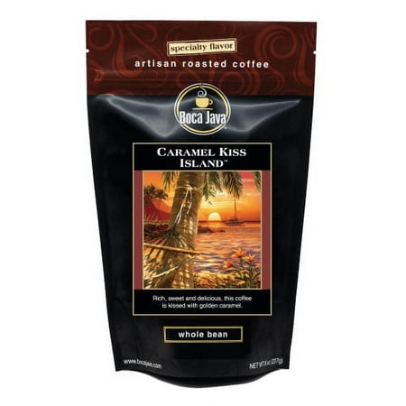Boca Java Caramel Kiss Island Flavored Whole Bean Coffee, 8 oz. Bag, Roast to Order