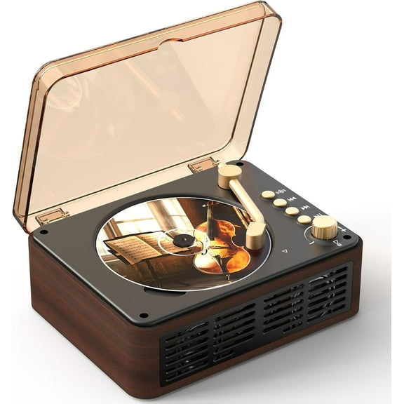 Portable CD Player Bluetooth with Speakers - Desktop CD Players for Home, Built-in Dual Stereo Speakers, FM Radio, Repeat, Remote Control, Supports USB/AUX/Type-C, Retro Gift, for Kids, Brown